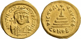 Tiberius II Constantine, 578-582. Solidus (Gold, 21 mm, 4.41 g, 7 h), Constantinopolis, 579-582. δ m TIb CONSTANT P P AVI Draped and cuirassed bust of...
