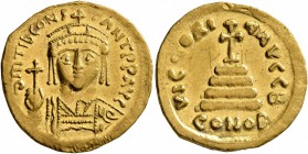 Tiberius II Constantine, 578-582. Solidus (Gold, 20 mm, 4.41 g, 7 h), Constantinopolis, 579-582. δ m TIb CONSTANT P P AVI Draped and cuirassed bust of...