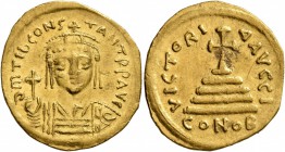 Tiberius II Constantine, 578-582. Solidus (Gold, 21 mm, 4.42 g, 6 h), Constantinopolis, 579-582. δ m TIb CONSTANT P P AVI Draped and cuirassed bust of...