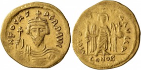 Phocas, 602-610. Solidus (Gold, 21 mm, 4.34 g, 7 h), Constantinopolis, 603-607. o N FOCAS PЄRP AVI Draped and cuirassed bust of Phocas facing, wearing...