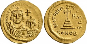Heraclius, with Heraclius Constantine, 610-641. Solidus (Gold, 21 mm, 4.41 g, 7 h), Constantinopolis, circa 613-616. δδ NN hERACLIЧS ET hERA CONST PP ...