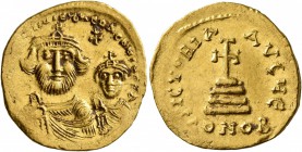 Heraclius, with Heraclius Constantine, 610-641. Solidus (Gold, 21 mm, 4.43 g, 7 h), Constantinopolis, 616-625. δδ NN hERACLIЧS ET hERA CONST PP AV Cro...