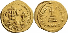 Heraclius, with Heraclius Constantine, 610-641. Solidus (Gold, 21 mm, 4.34 g, 7 h), Constantinopolis, 616-625. δδ NN hERACLIЧS ET hERA CONST PP AV Cro...