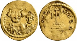 Heraclius, with Heraclius Constantine, 610-641. Solidus (Gold, 20 mm, 4.43 g, 6 h), Constantinopolis, 616-625. δδ NN h[ERACLIЧS ET hERA C]ONST PP AV C...