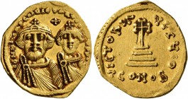 Heraclius, with Heraclius Constantine, 610-641. Solidus (Gold, 20 mm, 4.40 g, 7 h), Constantinopolis, circa 626-629. δδ NN hERACLIЧS ET hERA CONST PP ...