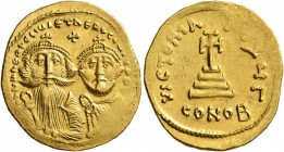 Heraclius, with Heraclius Constantine, 610-641. Solidus (Gold, 22 mm, 4.50 g, 7 h), Constantinopolis, 629-631. δδ NN hERACLIЧS ET hERA CONST PP [AV] C...