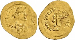 Heraclius, 610-641. Tremissis (Gold, 18 mm, 1.42 g, 7 h), Constantinopolis, 613-641. δ N hЄRACLIЧ [...] Diademed, draped and cuirassed bust of Heracli...
