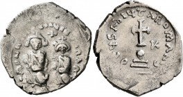 Heraclius, with Heraclius Constantine, 610-641. Hexagram (Silver, 22 mm, 5.89 g, 6 h), Constantinopolis, 615-638. dN dN ҺЄRACLIЧS ЄT ҺЄRA CON Heracliu...