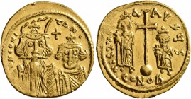Constans II, with Constantine IV, Heraclius, and Tiberius, 641-668. Solidus (Gold, 20 mm, 4.42 g, 7 h), Constantinopolis, circa 659-661. d N CONITANI ...