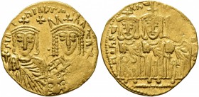Constantine VI &amp; Irene, 780-797. Solidus (Gold, 20 mm, 4.41 g, 6 h), Constantinopolis, 780-790. S IRIҺI AVΓ mITRI AV Crowned busts of Constantine ...