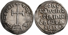 Constantine VI &amp; Irene, 780-797. Miliaresion (Silver, 21 mm, 2.21 g, 12 h), Constantinopolis. IҺSЧS XRISTЧS ҺICA Cross potent set on three steps. ...