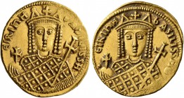 Irene, 797-802. Solidus (Gold, 20 mm, 4.48 g, 6 h), Constantinopolis. ЄIRIҺH bASILISSH Crowned bust of Irene facing, wearing loros, holding globus cru...