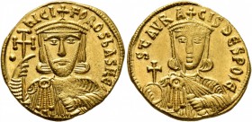 Nicephorus I, with Stauracius, 802-811. Solidus (Gold, 19 mm, 4.43 g, 7 h), Constantinopolis. nICIFOROS bASILЄ' Crowned and draped bust of Nicephorus ...