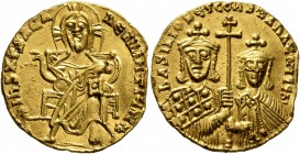 Basil I the Macedonian, with Constantine, 867-886. Solidus (Gold, 20 mm, 4.39 g, 6 h), Constantinopolis, circa 871-886. +IhS XPS RЄX RЄGNANTIЧM✱ Chris...