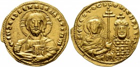 Nicephorus II Phocas, 963-969. Histamenon (Gold, 21 mm, 4.01 g, 7 h), Constantinopolis. +IҺS XIS RЄX RЄGNANTIҺm Bust of Christ facing, with cross-nimb...