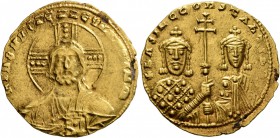 Basil II Bulgaroktonos, with Constantine VIII, 976-1025. Histamenon (Gold, 21 mm, 4.38 g, 6 h), Constantinopolis. +IҺS XIS RЄX RЄGNANTIҺm Bust of Chri...