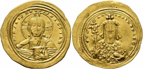Constantine VIII, 1025-1028. Histamenon (Gold, 26 mm, 4.44 g, 7 h), Constantinopolis. +IҺS XIS RЄX RЄGNANTIҺm Bust of Christ facing, with cross-nimbus...