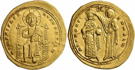Romanus III Argyrus, 1028-1034. Histamenon (Gold, 24 mm, 4.45 g, 6 h), Constantinopolis. + IҺS XIS RЄX RЄSNANTIҺm Christ Pantokrator seated facing on ...