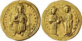 Romanus III Argyrus, 1028-1034. Histamenon (Gold, 24 mm, 4.43 g, 6 h), Constantinopolis. + IҺS XIS RЄX RЄSNANTIҺm Christ Pantokrator seated facing on ...