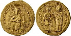 Romanus III Argyrus, 1028-1034. Histamenon (Gold, 25 mm, 4.39 g, 6 h), Constantinopolis. + IҺS XIS RЄX RЄSNANTIҺm Christ Pantokrator seated facing on ...