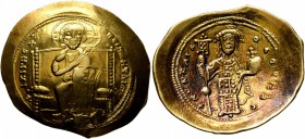 Constantine X Ducas, 1059-1067. Histamenon (Gold, 25 mm, 4.30 g, 6 h), Constantinopolis. +IҺS IXS REX REGNANTIҺm Christ, nimbate, seated facing on str...