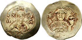 Michael VII Ducas, 1071-1078. Histamenon (Gold, 27 mm, 4.32 g, 6 h), Constantinopolis. Bust of Christ Pantokrator facing, raising his right hand in be...