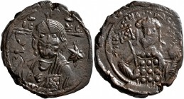 Michael VII Ducas, 1071-1078. Follis (Bronze, 26 mm, 9.86 g, 7 h), Constantinopolis. Bust of Christ facing, bearded and with cross behind head, wearin...