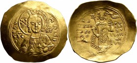 Manuel I Comnenus, 1143-1180. Hyperpyron (Gold, 30 mm, 4.18 g, 6 h), Constantinopolis. +ΚЄ ROHΘЄI Christ, nimbate, seated facing on throne, raising hi...