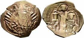 Andronicus II Palaeologus, with Michael IX, 1282-1328. Hyperpyron (Electrum, 25 mm, 4.07 g, 6 h), Constantinopolis. Bust of Virgin Mary, orans, within...