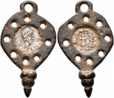 VANDALS. Pseudo-Imperial coinage, circa 440-490. Half Siliqua (Silver, 20x34 mm, 4.51 g, 12 h), set in a bronze mounting. Pearl-diademed, draped and c...