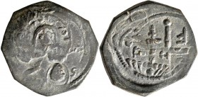 CRUSADERS. Antioch. Tancred , regent, 1101-1112. Follis (Bronze, 24 mm, 5.38 g). Bust of Christ, nimbate, facing; in fields, IC -XC. Rev. Cross pommet...