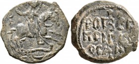 CRUSADERS. Antioch. Roger of Salerno , regent, 1112-1119. Follis (Bronze, 20 mm, 4.40 g, 8 h). O-A (in monogram form) Γ[EωP] St. George, nimbate, on h...