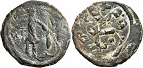 CRUSADERS. Edessa. Baldwin II , second reign, 1108-1118. Heavy Follis (Bronze, 25 mm, 5.39 g), 1108. Count Baldwin II, dressed in chain-armour and con...
