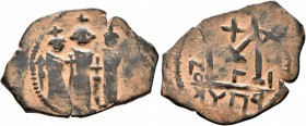ISLAMIC, Time of the Rashidun. Pseudo-Byzantine types. Fals (Bronze, 30 mm, 4.69 g, 7 h), imitating a 'Cyprus follis', uncertain mint, 15/16 - 23/4 AH...
