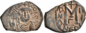 ISLAMIC, Time of the Rashidun. Pseudo-Byzantine types. Fals (Bronze, 19x27 mm, 4.24 g, 7 h), imitating a follis of Constans II, uncertain mint, circa ...