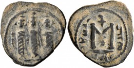 ISLAMIC, Umayyad Caliphate. temp. Mu'awiya I ibn Abi Sufyan , AH 41-60 / AD 661-680. Fals (Bronze, 21 mm, 3.51 g, 12 h), Arab-Byzantine type, Tabariya...