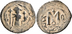 ISLAMIC, Umayyad Caliphate. temp. Yazid I ibn Mu'awiya , AH 60-64 / AD 680-683. Fals (Bronze, 22 mm, 3.98 g, 8 h), Arab-Byzantine type, 'Pseudo-Damasc...