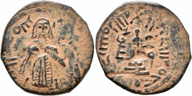 ISLAMIC, Umayyad Caliphate. temp. 'Abd al-Malik ibn Marwan , AH 65-86 / AD 685-705. Fals (Bronze, 21 mm, 3.39 g, 8 h), 'Standing Caliph' type, Tanukh....