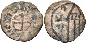 ARMENIA, Cilician Armenia. Baronial. Toros II , 1144-1168. Pogh (Bronze, 19 mm, 1.15 g, 4 h). Cross. Rev. Castle. Bedoukian 3. Nercessian 247. Extreme...