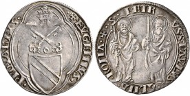 ITALY. Papal Coinage. Eugenius IV , 1431-1447. Grosso (Silver, 27 mm, 3.93 g, 10 h), Rome. •+EVGENIVS• •PP•QVARTVS• Coat-of-arms surmounted by crossed...