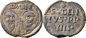 ITALY. Papal Coinage. Eugenius IV , 1431-1447. Bulla (Lead, 40 mm, 50.19 g, 12 h). +/•EVGEV/IVS•PP/•IIII• in four lines. Rev. SPASPE Bare heads of Sts...