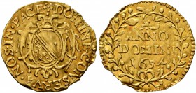 SWITZERLAND. Z&#252;rich. Stadt . 1/4 Ducat (Gold, 17 mm, 0.83 g, 1 h), 1654. DOMINE•CONSERVA•NOS•IN•PACE✱ Coat of arms. Rev. ANNO / DOMINI / 1654 wit...