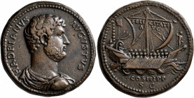 PADUAN MEDALS. Hadrian, 117-138. 'Sestertius' (Copper, 35 mm, 31.04 g, 7 h), by Giovanni di Cavino (1500-1570), an early aftercast. HADRIANVS AVGVSTVS...