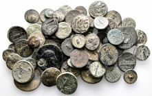 A lot containing 80 bronze coins. All: Greek. Fine to very fine. LOT SOLD AS IS, NO RETURNS. 80 coins in lot.