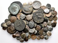 A lot containing 95 bronze coins. Includes: Greek, Roman Imperial, Byzantine. About fine to about very fine. LOT SOLD AS IS, NO RETURNS. 95 coins in l...