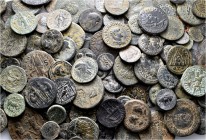 A lot containing 124 bronze coins. All: Roman Provincial. Fine to very fine. LOT SOLD AS IS, NO RETURNS. 124 coins in lot.