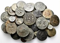 A lot containing 55 bronze coins. All: Roman Provincial. Fine to very fine. LOT SOLD AS IS, NO RETURNS. 55 coins in lot.
