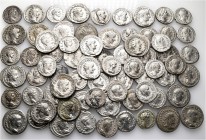 A lot containing 70 silver coins. All: Roman Imperial. About very fine to good very fine. LOT SOLD AS IS, NO RETURNS. 70 coins in lot.