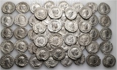 A lot containing 55 silver coins. All: Roman Imperial. Very fine to good very fine. LOT SOLD AS IS, NO RETURNS. 55 coins in lot.