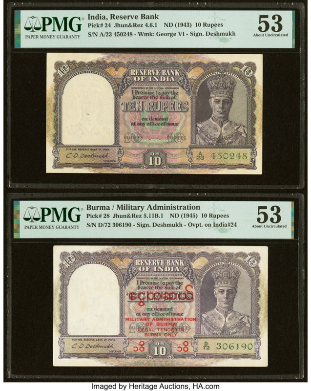 Burma Military Administration 10 Rupees ND (1945) Pick 28 Jhun5.11B.1 PMG About ...